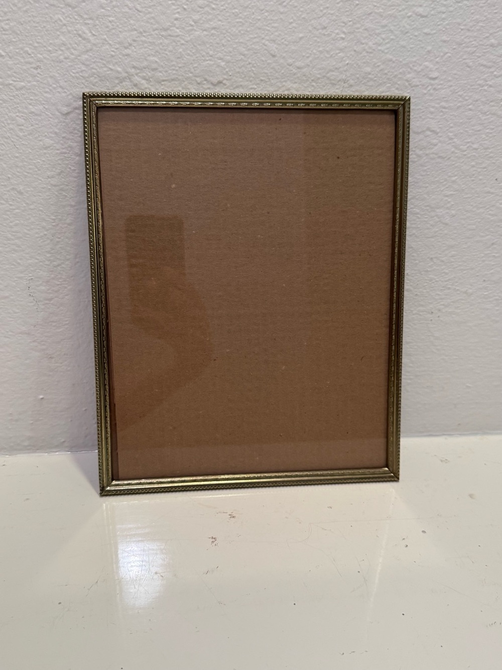 Vintage Brass 8x10 Picture Frame with Beaded Edge Detail & Floral Etched Design